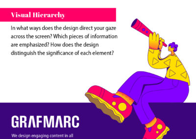 In what ways does the design direct your gaze across the screen? Which pieces of information are emphasized? How does the design distinguish the significance of each element?